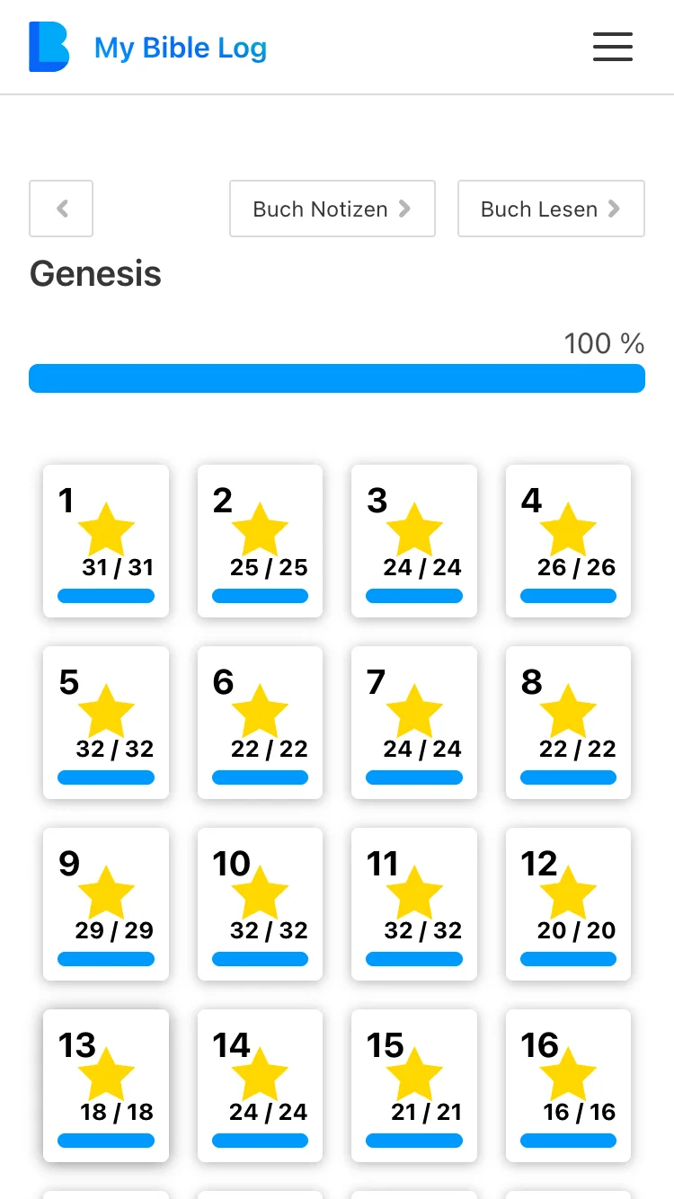 Screenshot von My Bible Log individueller Buchseite