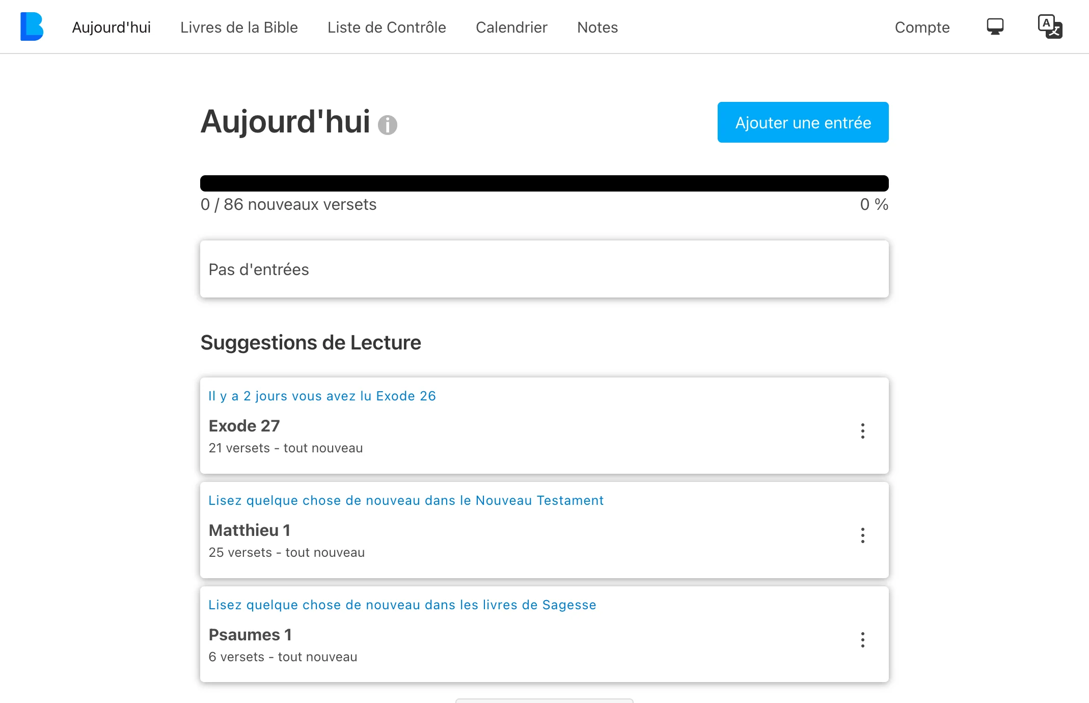 L'application My Bible Log fonctionnant en mode bureau
